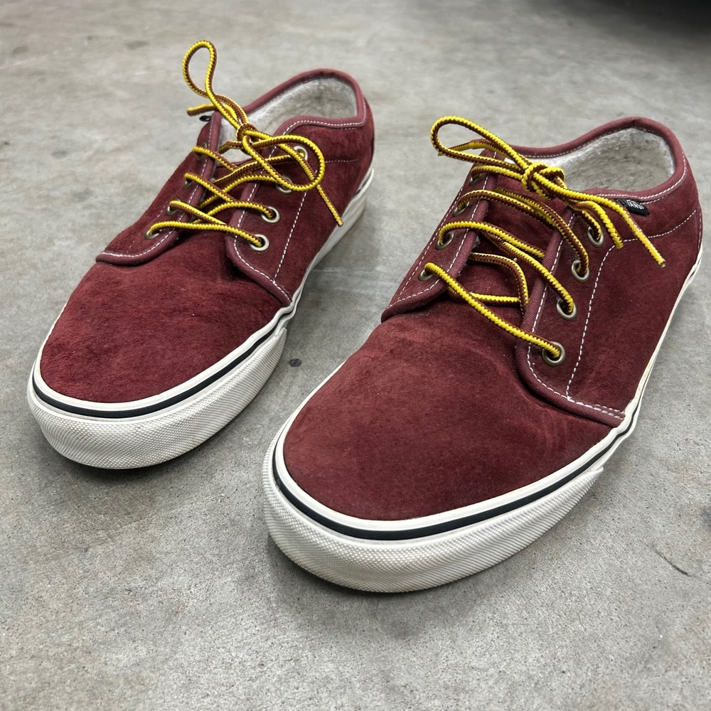 Vans Chukka Low Burgundy Suede Faux Fur Lined Sneakers Mens 10.5 Women 12